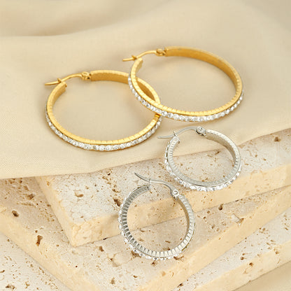 1 Pair Simple Style Classic Style Solid Color Plating Inlay Stainless Steel Artificial Diamond Hoop Earrings