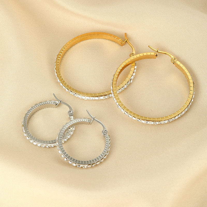 1 Pair Simple Style Classic Style Solid Color Plating Inlay Stainless Steel Artificial Diamond Hoop Earrings