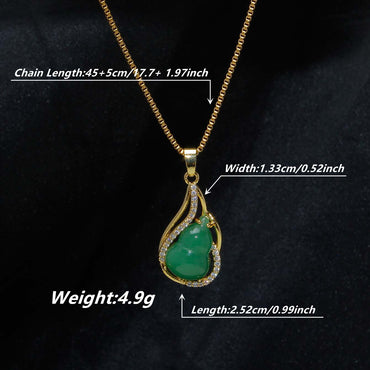 Chinoiserie Gourd Stainless Steel Plating Inlay Artificial Gemstones Zircon 18k Gold Plated Pendant Necklace