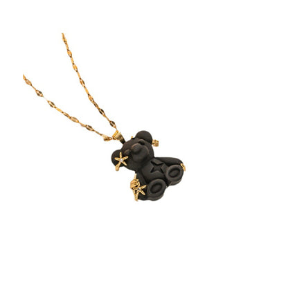 Cute Little Bear Star Titanium Steel Copper Plating Inlay Resin Zircon Gold Plated Pendant Necklace