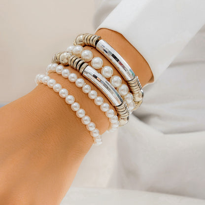 Vintage Style Simple Style Classic Style Irregular Round Ccb Imitation Pearl Thick Women's Bracelets