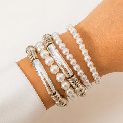 Vintage Style Simple Style Classic Style Irregular Round Ccb Imitation Pearl Thick Women's Bracelets