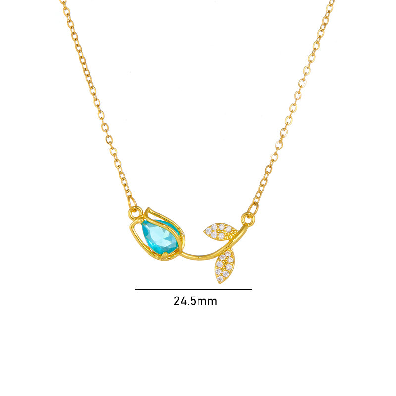 Lady Tulip Stainless Steel Copper Plating Inlay Zircon 18k Gold Plated Necklace