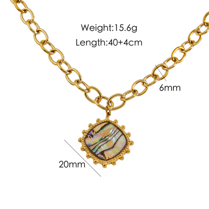 Retro Sun Stainless Steel Plating Inlay Natural Stone Shell 14k Gold Plated Pendant Necklace