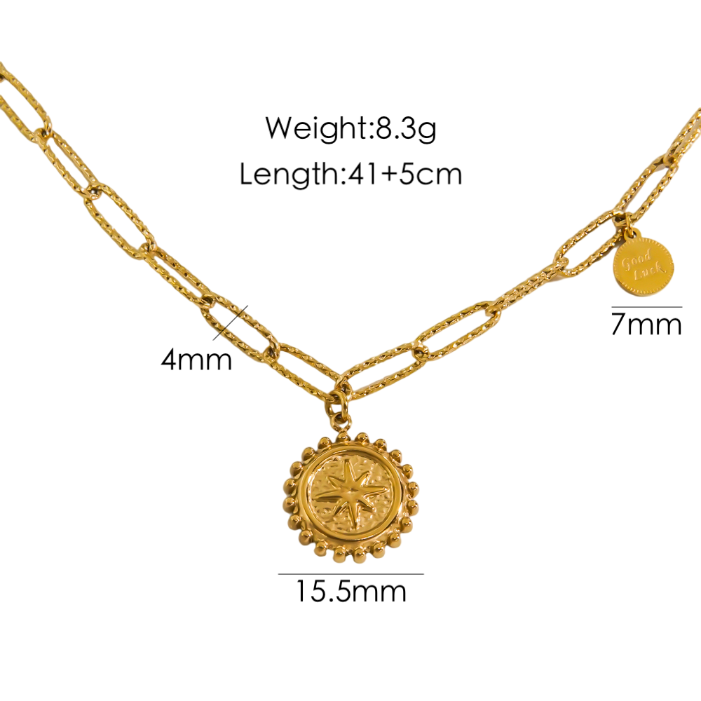 Retro Sun Stainless Steel Plating Inlay Natural Stone Shell 14k Gold Plated Pendant Necklace