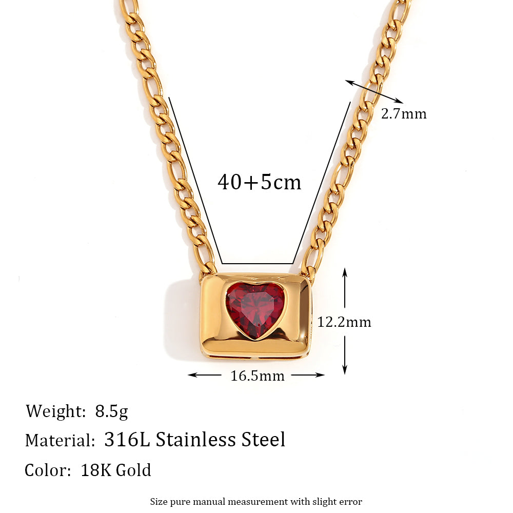 Vintage Style Simple Style Classic Style Square Heart Shape Stainless Steel Plating Inlay Zircon 18k Gold Plated Pendant Necklace