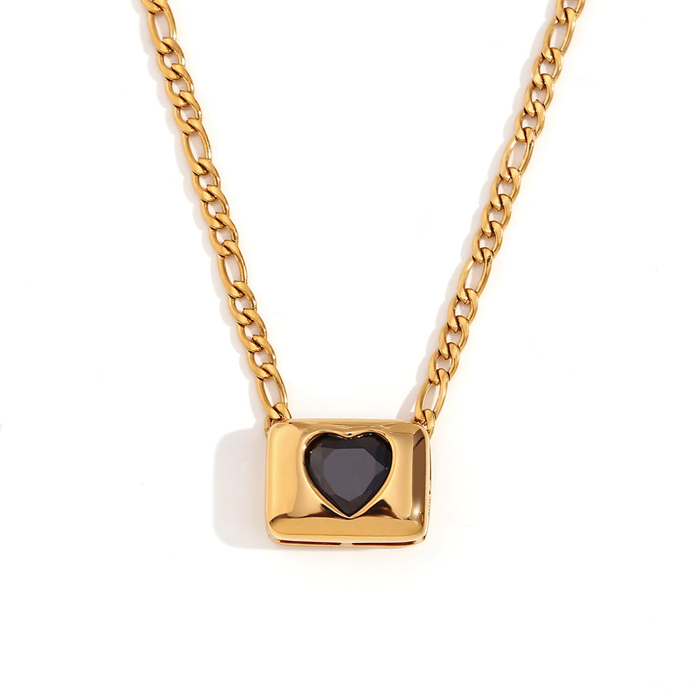 Vintage Style Simple Style Classic Style Square Heart Shape Stainless Steel Plating Inlay Zircon 18k Gold Plated Pendant Necklace