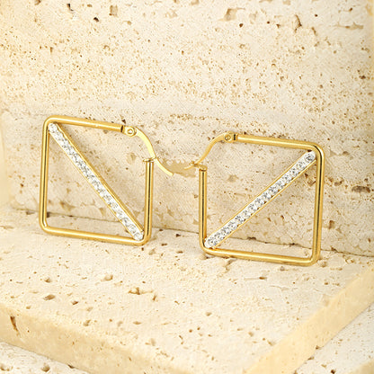 1 Pair Simple Style Classic Style Solid Color Rhombus Plating Inlay Stainless Steel Artificial Diamond Hoop Earrings