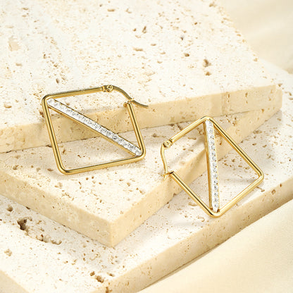 1 Pair Simple Style Classic Style Solid Color Rhombus Plating Inlay Stainless Steel Artificial Diamond Hoop Earrings