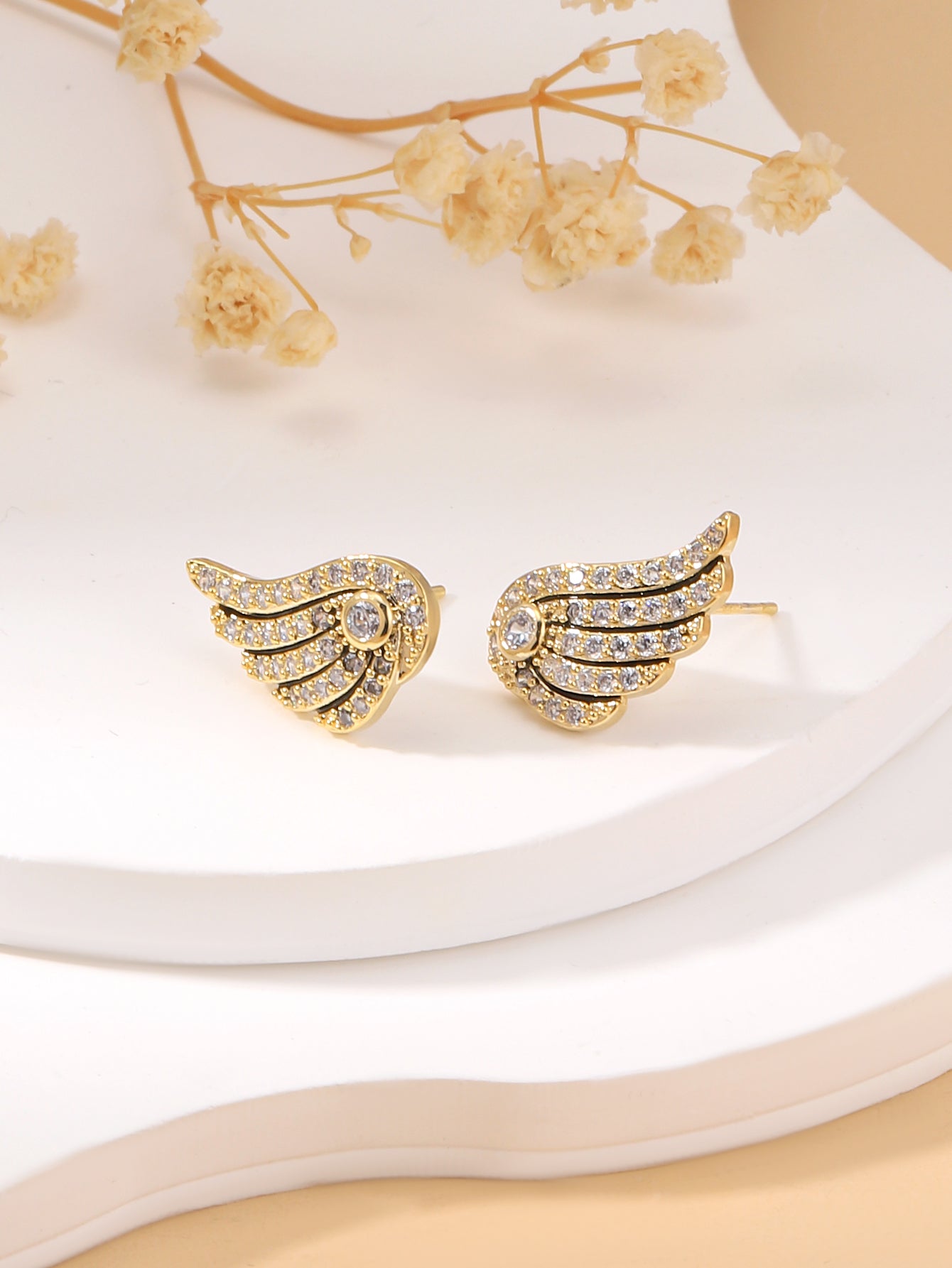 1 Pair Simple Style Wings Plating Inlay Copper Zircon 18k Gold Plated Ear Studs