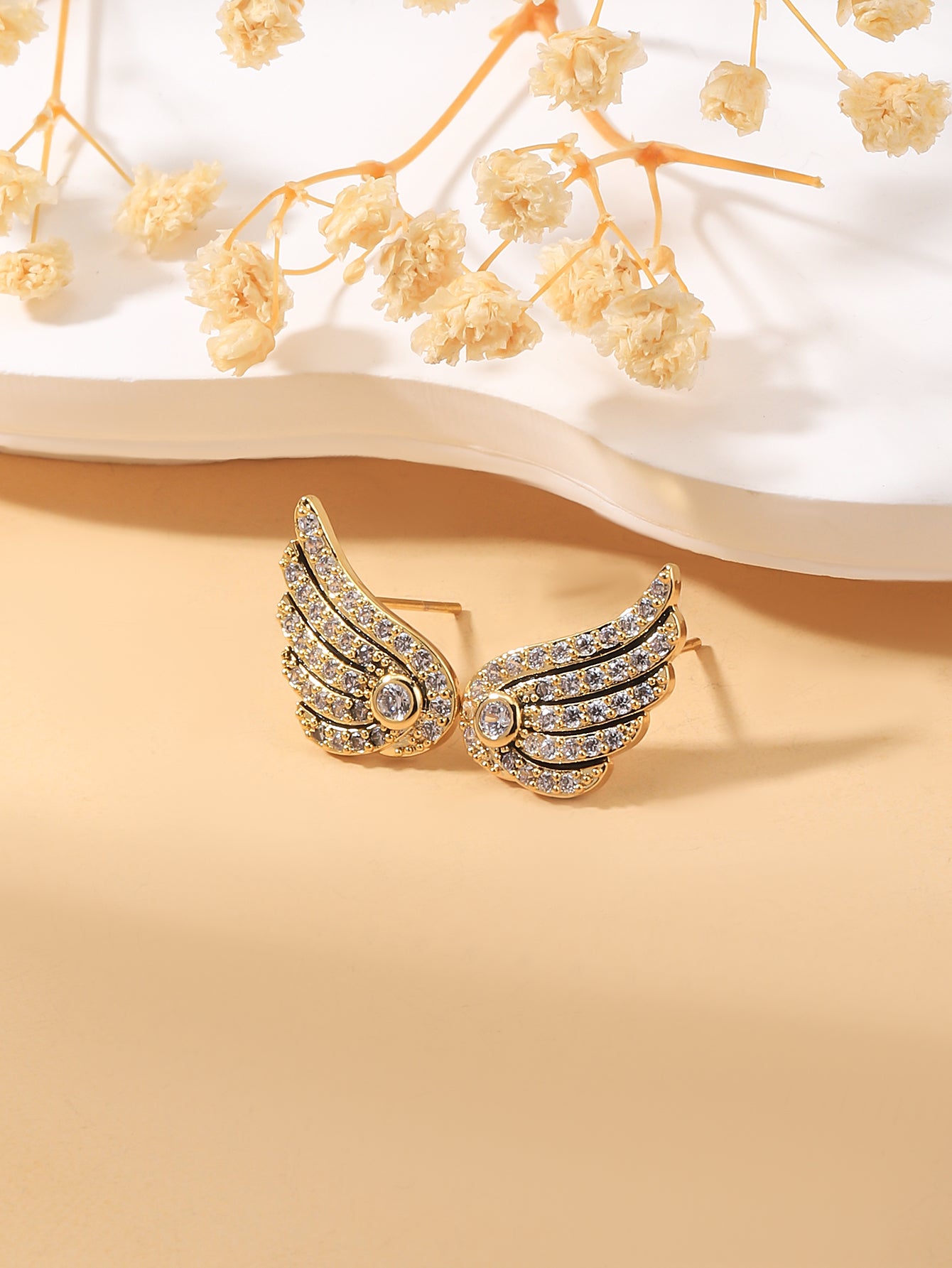 1 Pair Simple Style Wings Plating Inlay Copper Zircon 18k Gold Plated Ear Studs