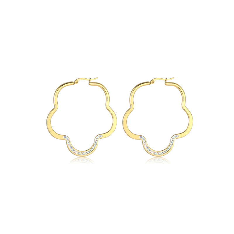 1 Pair Simple Style Classic Style Solid Color Flower Plating Inlay Stainless Steel Artificial Diamond Hoop Earrings