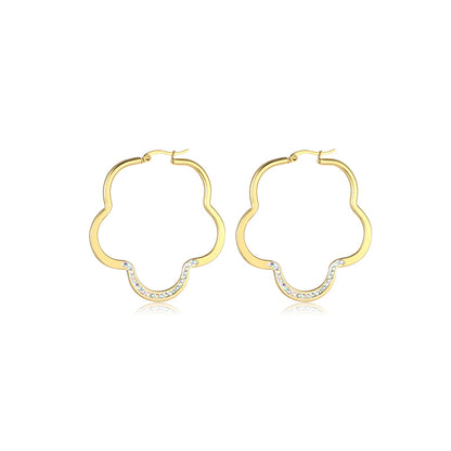 1 Pair Simple Style Classic Style Solid Color Flower Plating Inlay Stainless Steel Artificial Diamond Hoop Earrings