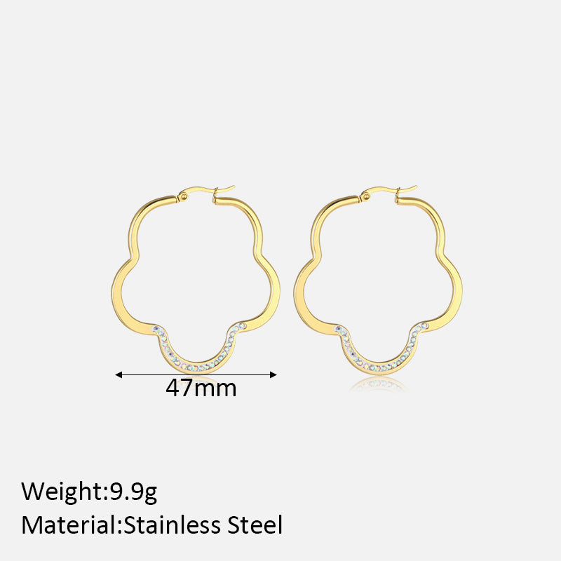 1 Pair Simple Style Classic Style Solid Color Flower Plating Inlay Stainless Steel Artificial Diamond Hoop Earrings