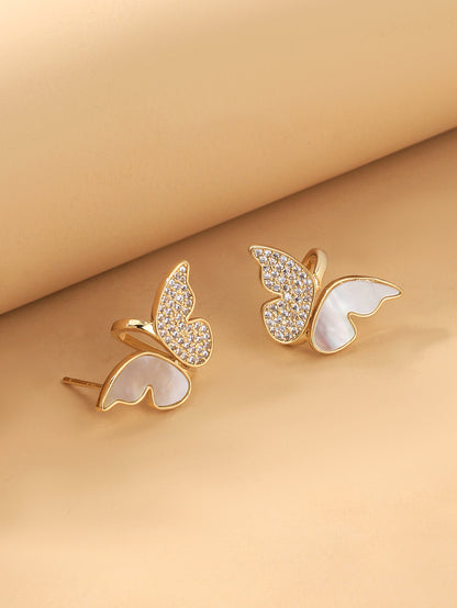 1 Pair Glam Sweet Butterfly Plating Inlay Copper Shell Zircon 18k Gold Plated Ear Studs