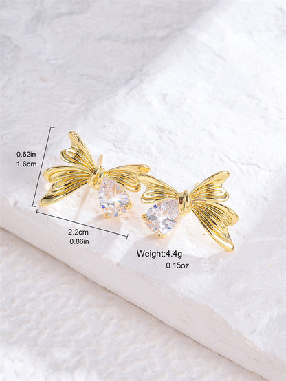 1 Pair Glam Shiny Flower Bow Knot Plating Inlay Copper Shell Zircon Gold Plated Ear Studs