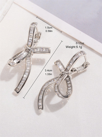 1 Pair Glam Shiny Flower Bow Knot Plating Inlay Copper Shell Zircon Gold Plated Ear Studs