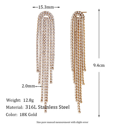 1 Pair Classic Style Tassel Plating Inlay Stainless Steel Zircon 18k Gold Plated Dangling Earrings