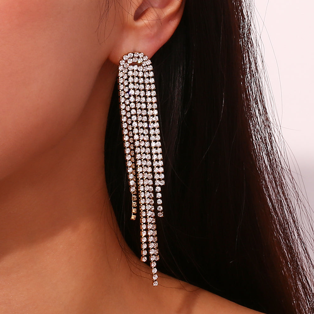 1 Pair Classic Style Tassel Plating Inlay Stainless Steel Zircon 18k Gold Plated Dangling Earrings