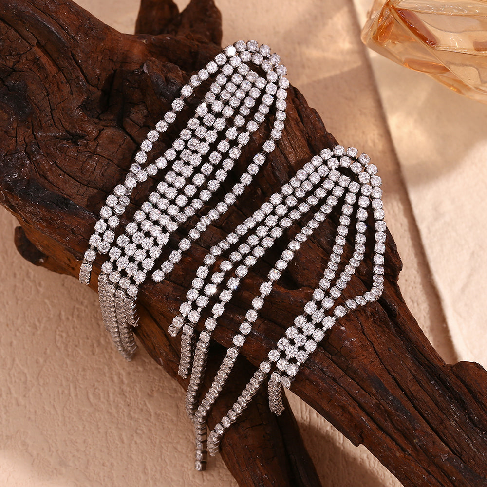 1 Pair Classic Style Tassel Plating Inlay Stainless Steel Zircon 18k Gold Plated Dangling Earrings