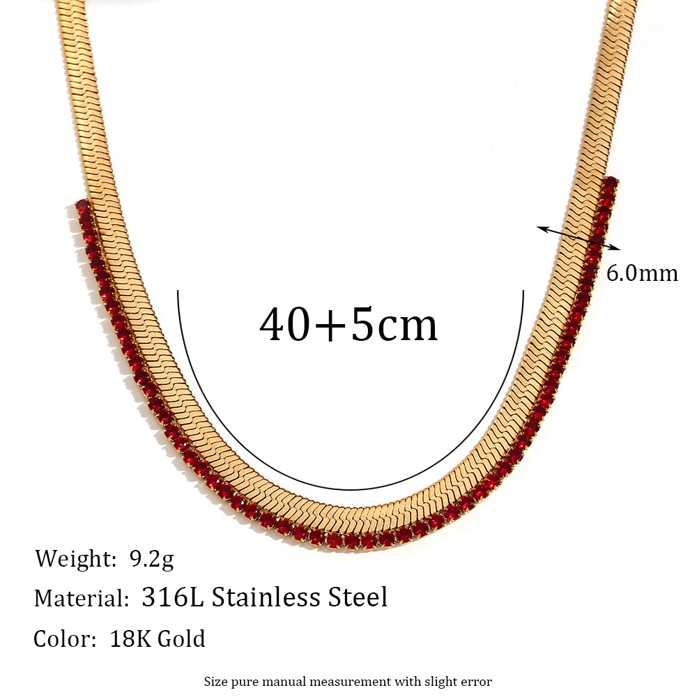 Lady Classic Style Solid Color Stainless Steel Plating Inlay Rhinestones 18k Gold Plated Bracelets Necklace