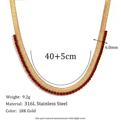 Lady Classic Style Solid Color Stainless Steel Plating Inlay Rhinestones 18k Gold Plated Bracelets Necklace