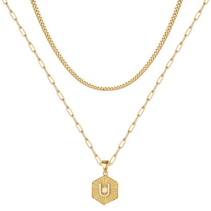 Hip-hop Cool Style Hexagon Letter Copper Plating 14k Gold Plated Layered Necklaces