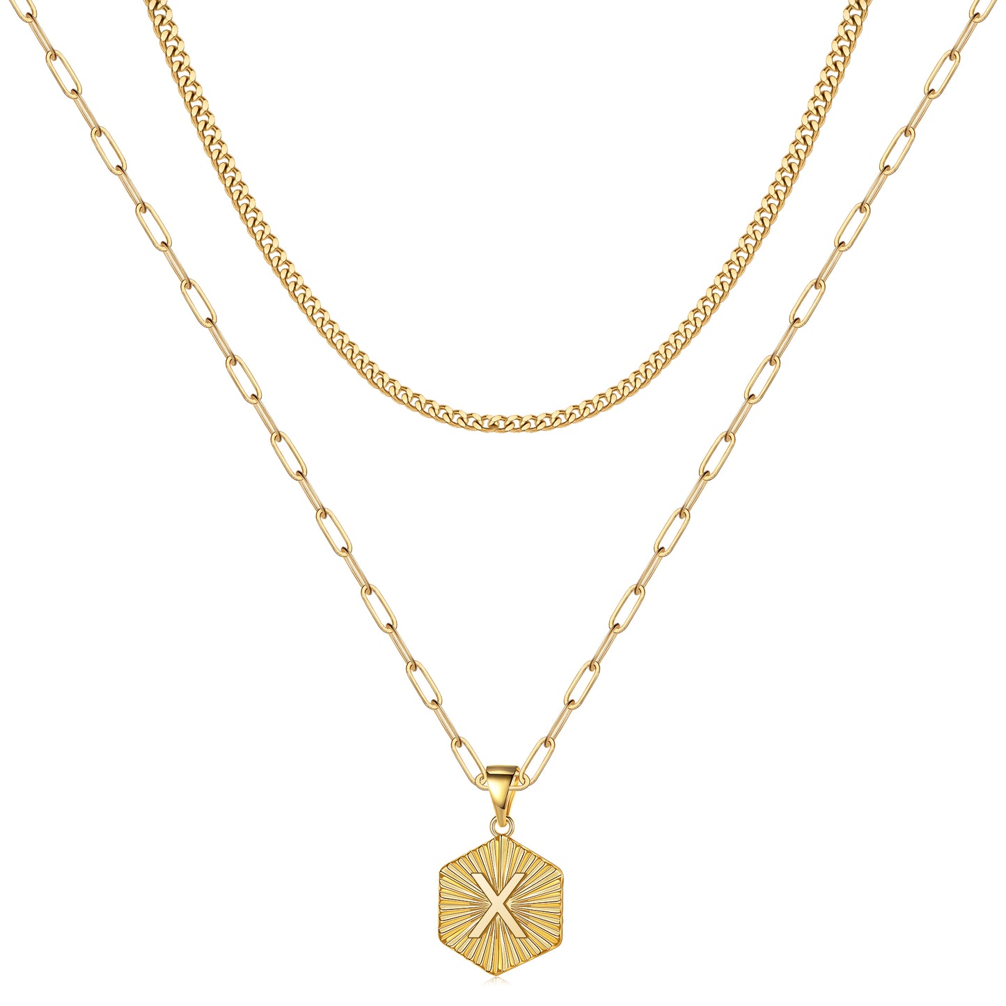 Hip-hop Cool Style Hexagon Letter Copper Plating 14k Gold Plated Layered Necklaces