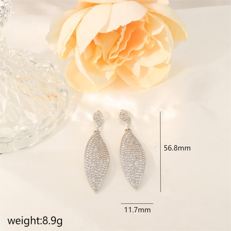 1 Pair Luxurious Leaves Plating Inlay Copper Zircon 18k Gold Plated White Gold Plated Drop Earrings