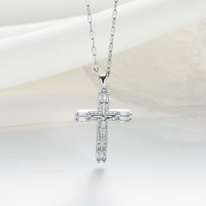 Simple Style Classic Style Cross Titanium Steel Plating Inlay Zircon Gold Plated Silver Plated Pendant Necklace