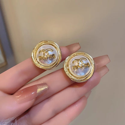 1 Pair Sweet Geometric Round Plating Imitation Pearl Drop Earrings