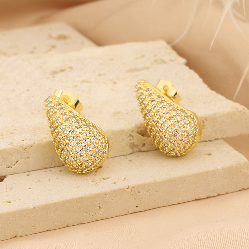 1 Pair Simple Style Water Droplets Plating Inlay Copper Rhinestones Gold Plated Ear Studs