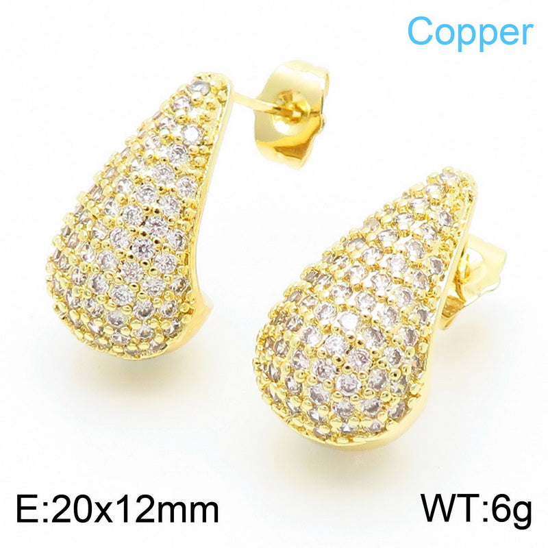 1 Pair Simple Style Water Droplets Plating Inlay Copper Rhinestones Gold Plated Ear Studs