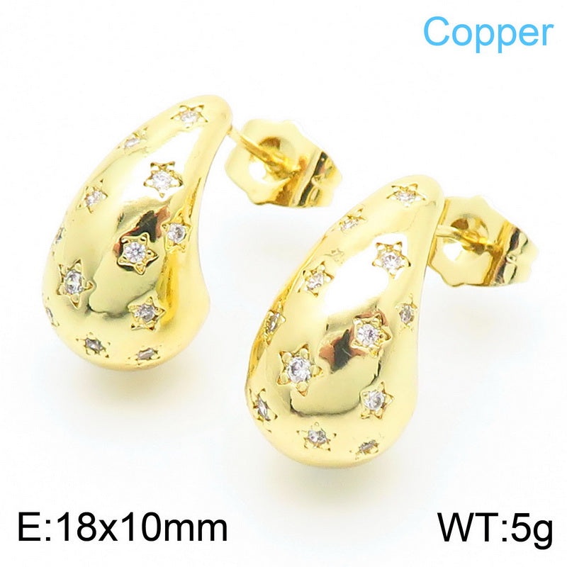 1 Pair Simple Style Water Droplets Plating Inlay Copper Rhinestones Gold Plated Ear Studs