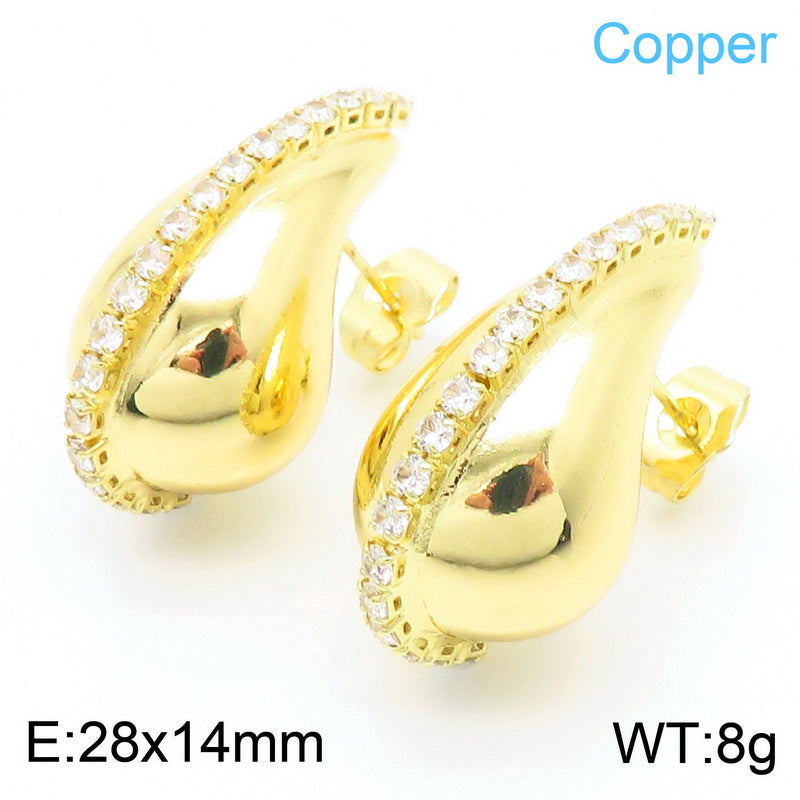 1 Pair Simple Style Water Droplets Plating Inlay Copper Rhinestones Gold Plated Ear Studs