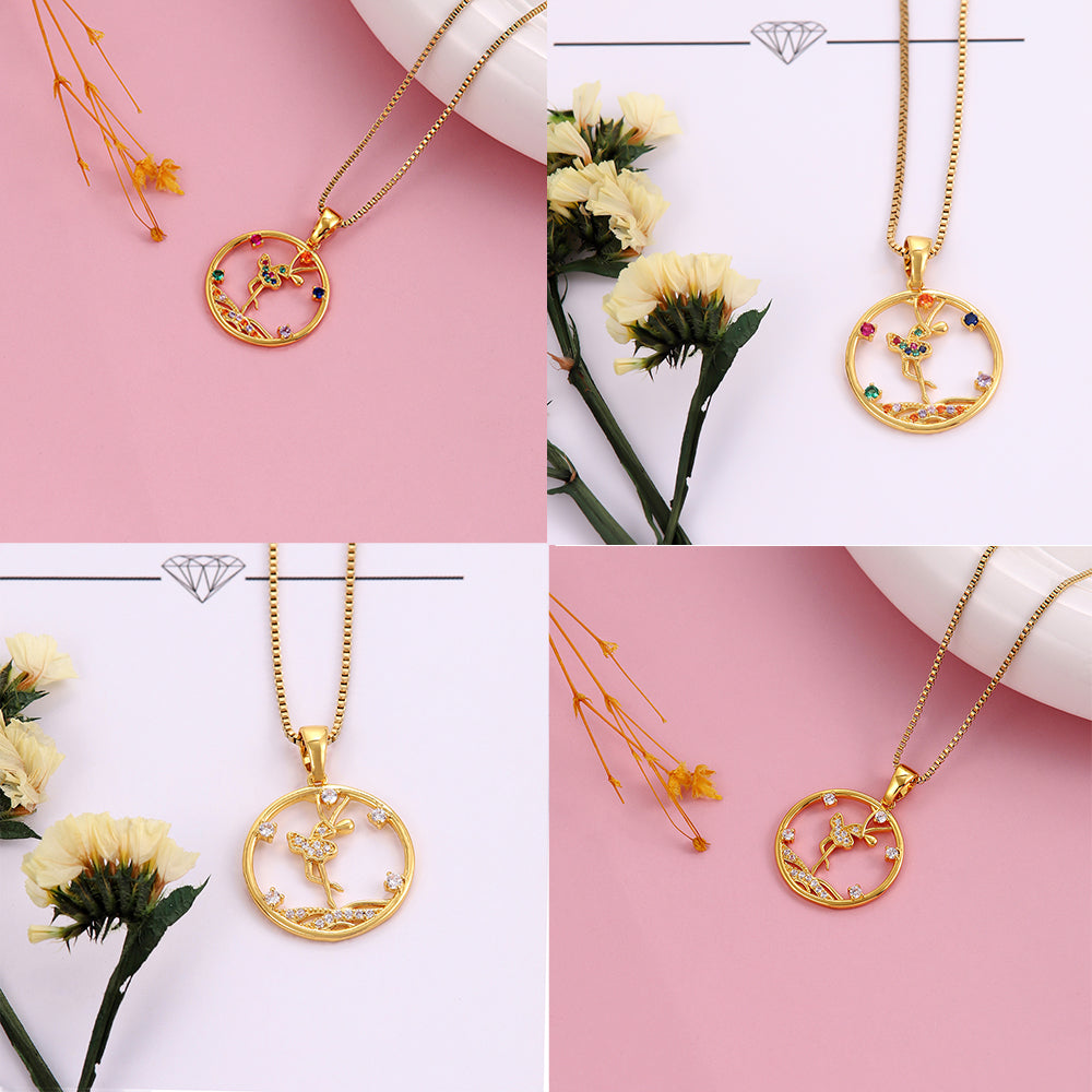 Ig Style Simple Style Human Stainless Steel Copper Plating Inlay Zircon 18k Gold Plated Pendant Necklace