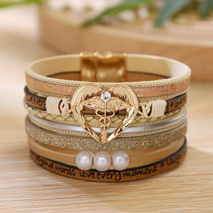 Bohemian Angel Life Tree Elephant Stainless Steel Pu Leather Alloy Layered Women's Bracelets