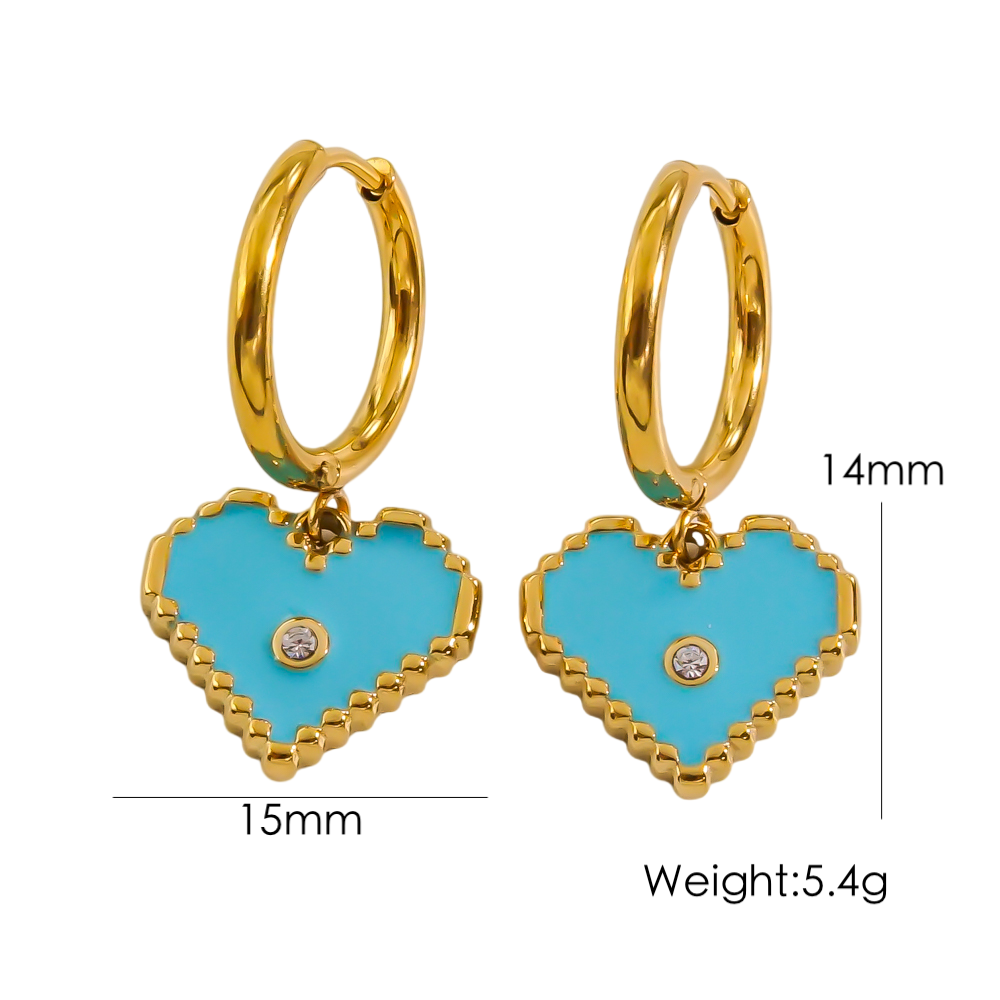 1 Pair Sweet Heart Shape Enamel Plating Inlay Stainless Steel Zircon 14k Gold Plated Drop Earrings