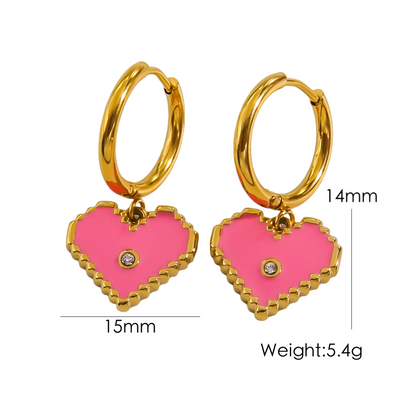 1 Pair Sweet Heart Shape Enamel Plating Inlay Stainless Steel Zircon 14k Gold Plated Drop Earrings