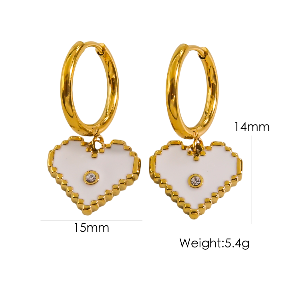 1 Pair Sweet Heart Shape Enamel Plating Inlay Stainless Steel Zircon 14k Gold Plated Drop Earrings