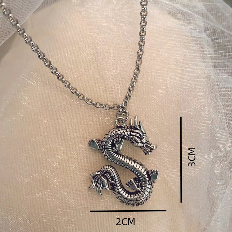 Chinoiserie Retro Punk Dragon Copper Plating White Gold Plated Unisex Pendant Necklace