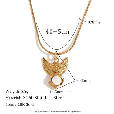 Ig Style Vintage Style Angel Stainless Steel Plating Inlay Artificial Pearls 18k Gold Plated Earrings Necklace