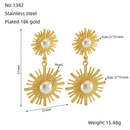 1 Piece Cute Wedding Bridal Flower Plating Inlay Stainless Steel Artificial Pearls 18k Gold Plated Drop Earrings