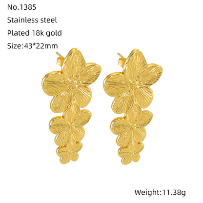 1 Piece Cute Wedding Bridal Flower Plating Inlay Stainless Steel Artificial Pearls 18k Gold Plated Drop Earrings