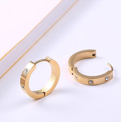 1 Pair Simple Style Geometric Inlay Titanium Steel Zircon 18K Gold Plated Earrings Ear Studs