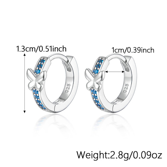 1 Pair Sweet Round Butterfly Plating Inlay Sterling Silver Zircon Hoop Earrings