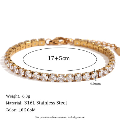 Basic Simple Style Classic Style Solid Color Stainless Steel Plating Inlay Rhinestones 18k Gold Plated Tennis Bracelet