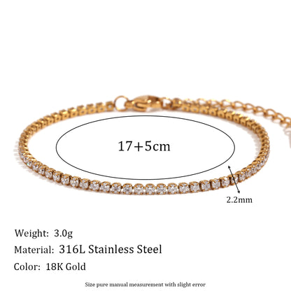 Basic Simple Style Classic Style Solid Color Stainless Steel Plating Inlay Rhinestones 18k Gold Plated Tennis Bracelet