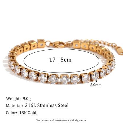 Basic Simple Style Classic Style Solid Color Stainless Steel Plating Inlay Rhinestones 18k Gold Plated Tennis Bracelet