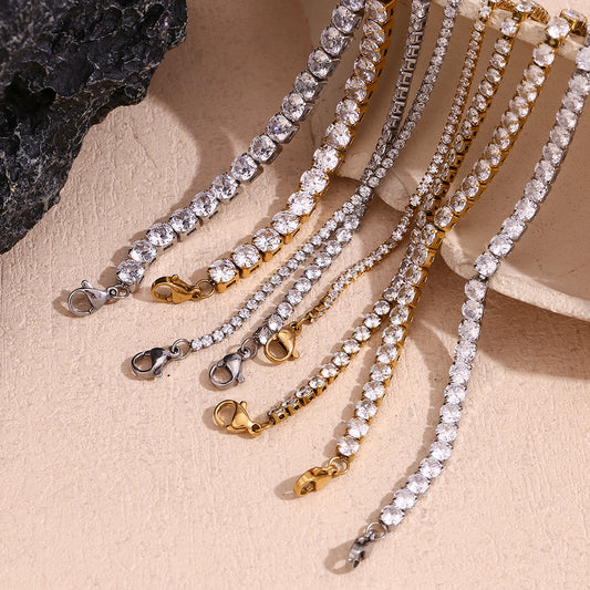 Basic Simple Style Classic Style Solid Color Stainless Steel Plating Inlay Rhinestones 18k Gold Plated Tennis Bracelet